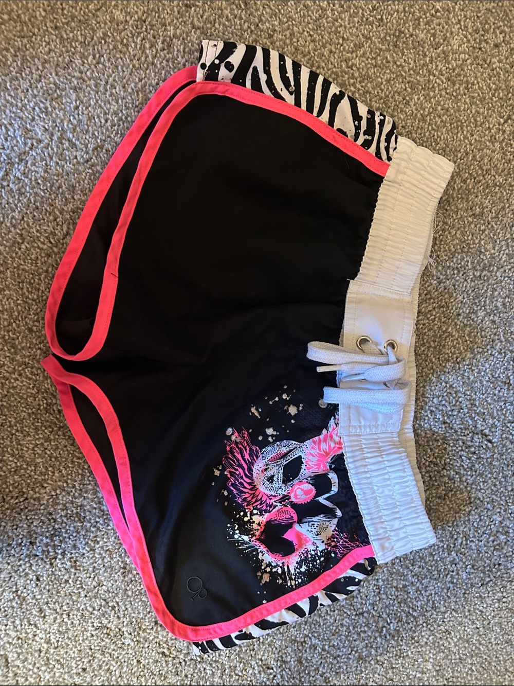 Black and Hot Pink Zebra Print Swim Shorts with White Waistband Small